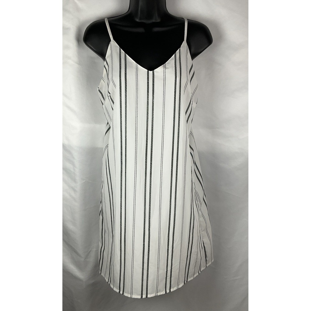 Japna Women's Medium White  Black Washed Striped Shift Dress Lightweight Lined